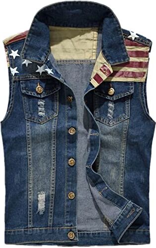 Kelmon Giacca Denim Uomo Gilet per Vintage Strappato Gilet di Jeans da Uomo Senza Maniche Giacca Jeans Capispalla