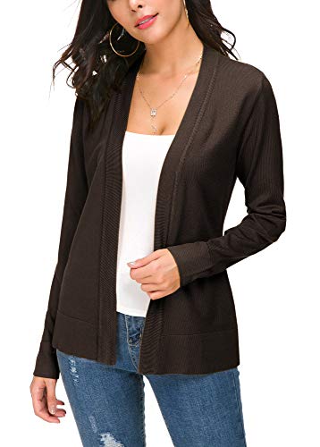 EXCHIC Donna Cardigan Lavorato a Maglia Senza Chiusura (L, Marrone)