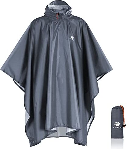 Anyoo Impermeabile Poncho Pioggia Riutilizzabile Multiuso Impermeabile con Cappuccio Packable Telo Riparo a Terra Foglio per Campeggio all'aperto Pesca Sopravvivenza,Grigio,Taglia Unica