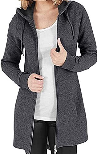 Tuopuda Donna Felpe con Cappuccio Giacca Elegante Scollo a V Top Manica Lunga Cardigan Felpe con Zip 2 Tasche Autunno Invernali Sweatshirt Cappotto Eleganti Pullover Hoodie Jumper, Grigio Scuro, M