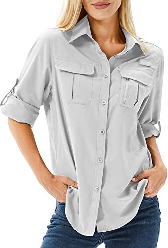 yeyity Camicia da donna UPF 50+, protezione UV, a maniche lunghe, da donna, ad asciugatura rapida, per l'estate, per l'escursionismo, Grigio 5071, XL