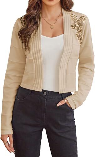 GRACE KARIN Cardigan Donna Elegante A Maniche Lunghe Coprispalle Elegante da Cerimonia Maglieria Casual Beige L