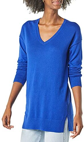 Amazon Essentials Maglione A Tunica Leggero A Maniche Lunghe Con Scollo A v (Disponibile In Taglie Forti) Donna, Bluette, XS