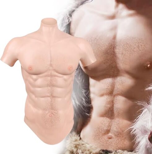 ICEVER Tuta muscolare maschile in silicone con capelli dorati realistica, per cosplay, feste transgender (bianco avorio, taglia XS)