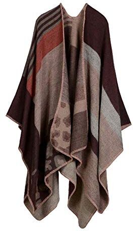 Hanyixue Sciarpa Donna Poncho Capes Elegant Scialle Cardigan Maglione Cappotto Poncho Donna Mantella Maglione Largo Moda Scollo a V Aperto Cape Poncho (Leopard Coffee-01b)