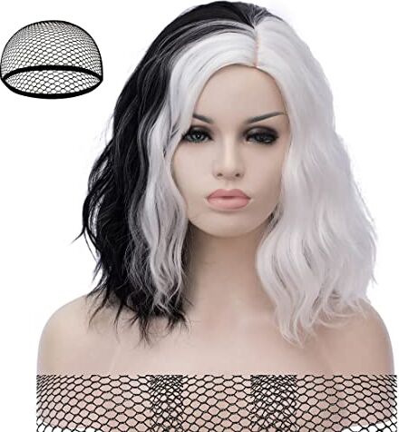 ATAYOU ® Mezzo Bianco Mezzo Nero Donna Corto Bob Parrucche Per Cosplay Halloween (Short 219-1)