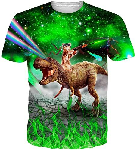 Loveternal Gatto Dinosauro T-Shirt Uomo 3D Stampato Tee Shirt Divertenti Gatto Dinosauroo Magliette Manica Corta Camicia M