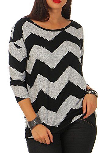 Only Printed 3/4 Sleeved Top, Maglione Donna, Multicolore (Light Grey Melange/Aop W/Black Zigzag), M