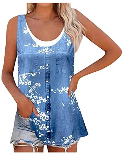 HUPAYFI donna-senza-maniche-estivo Canottiera da donna, casual, con bottone, in cotone e lino, oversize, da donna Camisole,sacchetti per regalo natale XXL 9.99