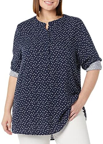 Amazon Essentials Camicetta in Tessuto a Maniche Lunghe Donna, Blu Marino Pois, L