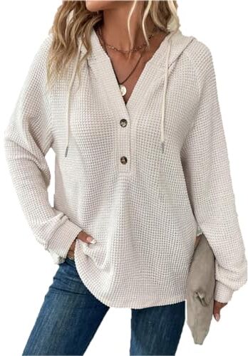 GRMLRPT Felpa con Cappuccio da Donna Standard Hoodie Tinta Unita Felpa Primavera Autunno Hoodie Classico Felpa Outwear Tops a Maniche Lunghe Casual(Beige,M)