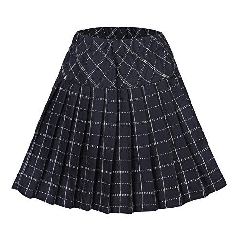 Urban GoCo Donna Versatile Plaid Pieghe Mini Gonna da Plissettata Vita Elastica Scozzese Gonna #9 Nero XL