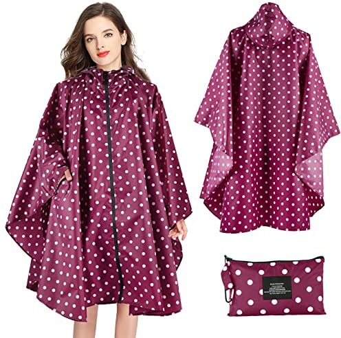 Lively Life Poncho Pioggia Impermeabile per Adulti, Multiuso Mantella Antipioggia con Cappuccio Packable Telo Riparo a Terra Foglio Ideale per Campeggio all'aperto Pesca Punto Rosso