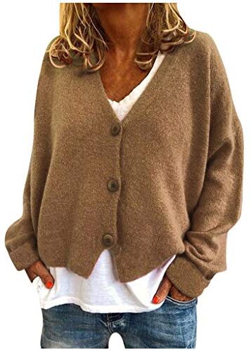 Generic Maglione caldo da donna Top Coats Cardigan stampa margherita Felpa a maniche lunghe con scollo a V, elegante maglione top cardigan da donna taglie forti (03B-kaki, XXL)