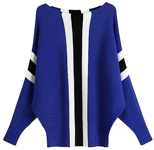 FULIER Maglione Dolman da donna, con maniche a pipistrello e scollo a barchetta, lavorato a maglia, vestibilità ampia, taglia unica, Blu-2, Taglia unica