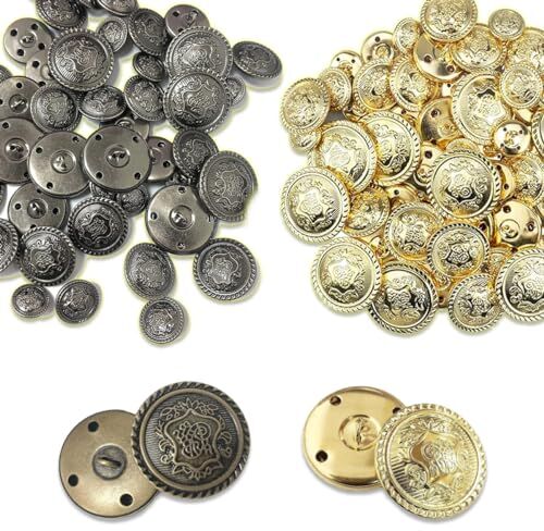 Plstod 50 Pezzi Bottoni in Metallo, Bottoni Giacca Donna, Bottoni Vintage Set 15mm 18mm 21mm 25mm 28mm, Bottoni Dorati, Bottoni Gioiello per Blazer Abiti Cappotto Uniforme E Giacca