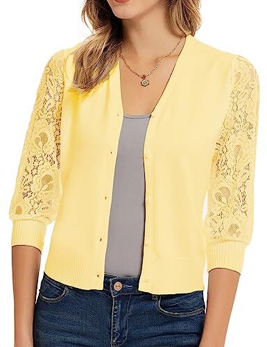 GRACE KARIN Cardigan da Donna con V Collo Basic Elegante Comodo Cardigan Casuale Giallo XL