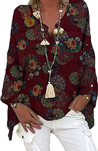 WAEKQIANG Camicia Ampia da Donna, Camicia Casual, Camicetta Tinta Unita A Maniche Lunghe, Camicia Irregolare con Stampa Scollo A V Primaverile, Camicetta Oversize retrò da Donna