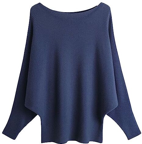 FULIER Maglione Dolman da donna, con maniche a pipistrello e scollo a barchetta, lavorato a maglia, vestibilità ampia, taglia unica, blu navy, Taglia unica