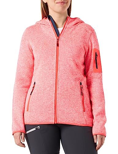 CMP Giacca in Knit-Tech da Donna con Cappuccio Fisso, Red Fluo-Bianco, 48