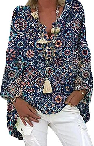 WAEKQIANG Camicia Ampia da Donna, Camicia Casual, Camicetta Tinta Unita A Maniche Lunghe, Camicia Irregolare con Stampa Scollo A V Primaverile, Camicetta Oversize retrò da Donna