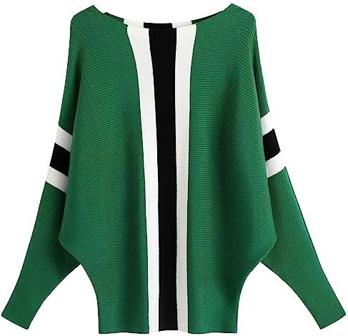 FULIER Maglione Dolman da donna, con maniche a pipistrello e scollo a barchetta, lavorato a maglia, vestibilità ampia, taglia unica, Verde-2, Taglia unica