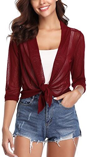 iClosam Coprispalle Donna Casual Bolero Estivo da Donna Cardigan Corto Maniche a 3/4 Elegante Blazer Top A-Vino Rosso,XXL