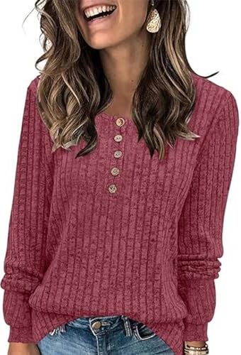 ABINGOO Maglioni da Donna Tunica a Maniche Lunghe Casual Leggero Tinta Unita Felpa Moda Bluse Morbida Pullover(Rosso,S)