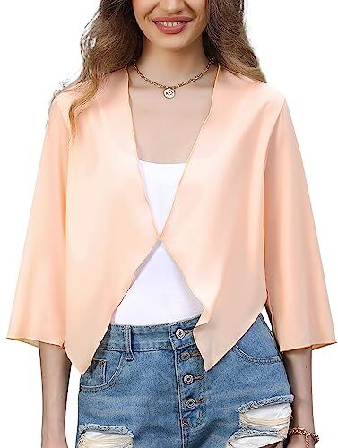 Irevial Coprispalle Donna Elegante Cardigan a Maniche 3/4 Elegante Bolero Leggero Chiffon Top Estivo Albicocca S