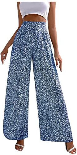 Generic Pantaloni da donna con paillettes glitterate a vita alta, pantaloni svasati elasticizzati casual per la casa, pantaloni alla moda (03D-blu, XXL)