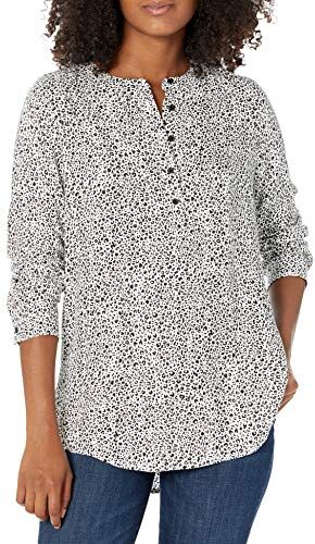 Amazon Essentials Camicetta in Tessuto a Maniche Lunghe Donna, Bianco Stampa Animalier, M