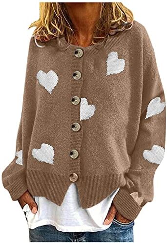 Generic Cardigan da donna caldo con stampa margherita a maniche lunghe con scollo a V, elegante maglione top cardigan da donna taglie forti (03A-kaki, M)