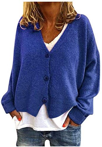 Generic Cardigan da donna con stampa margherita a maniche lunghe con scollo a V, elegante, cardigan da donna taglie forti (03C-blu, XXXL)