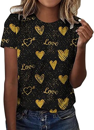 Generic Maglietta estiva da donna, casual, con stampa, a maniche corte, scollo rotondo, casual, con glitter (oro, XL)