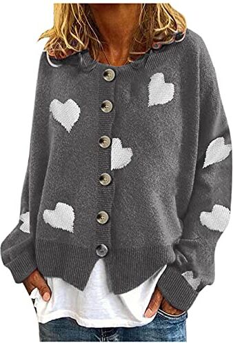 Generic Cardigan da donna caldo con stampa margherita a maniche lunghe con scollo a V, elegante maglione top cardigan da donna taglie forti (grigio 03A, L)