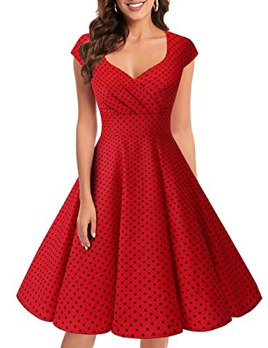 Bbonlinedress Women's Vintage 1950s cap Sleeve Rockabilly Cocktail Dress Multi-Colored Red Small Black DOT 2XL