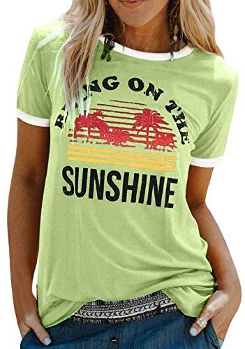 heekpek Maglietta Manica Corta Donna Arcobaleno T-Shirt,Cotone Maglietta Elegante Donna,Casual T-Shirt Estiva con Modello Vintage Casual T-Shirt Manica Corta Stretch