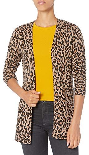 Amazon Essentials Cardigan Aperto sul Davanti Leggero (Taglie Forti Disponibili) Donna, Cammello Leopardata, XS