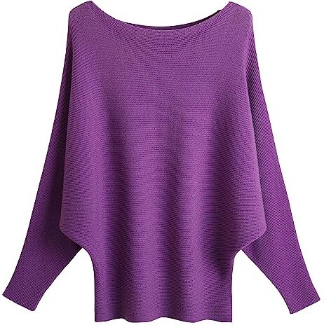 FULIER Maglione Dolman da donna, con maniche a pipistrello e scollo a barchetta, lavorato a maglia, vestibilità ampia, taglia unica, Viola, Taglia unica