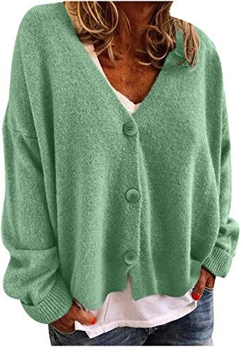 Generic Cardigan da donna caldo con stampa margherita a maniche lunghe con scollo a V, elegante maglione top cardigan da donna taglie forti (verde 03C, M)