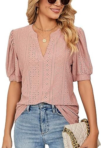 Neteson Camicia Donna Manica Corta Elegante Camicetta Estive Scollo a V T-Shirt Casual Top Basic Blusa