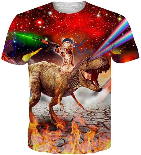 Loveternal Gatto Dinosauro T-Shirt Uomo 3D Stampato Tee Shirt Divertenti Gatto Dinosauroo Magliette Manica Corta Camicia M
