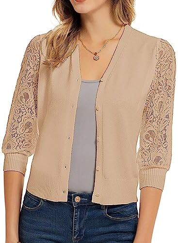 GRACE KARIN Cardigan da Donna con V Collo Basic Elegante Comodo Cardigan Casuale Beige Scuro XL