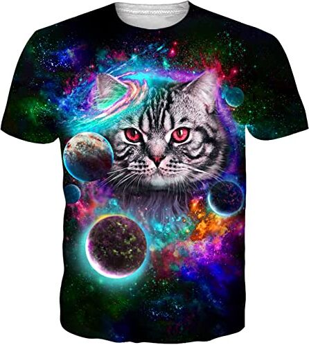 Loveternal Gatto del Pianeta T-Shirt Uomo 3D Stampato Tee Shirt Divertenti Oktoberfest Magliette Manica Corta Camicia M