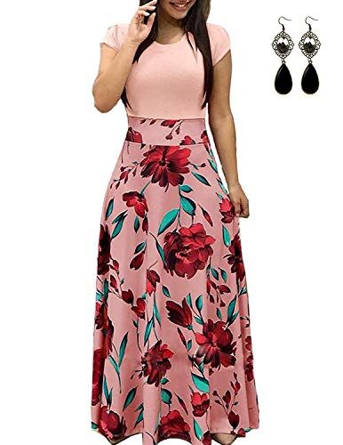 UUAISSO Donna Vestiti Eleganti Lunghi Floreale Casuale Abito Maxi Manica Corta Abiti Vestito da Cocktail Banchetto Sera F-Rosa-Manica Corta 4XL