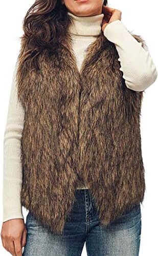 Handcess Gilet donna in pelliccia sintetica Marrone Cappotto corto senza maniche Giacca Inverno Gilet caldo Outwear per Primavera Autunno e Inverno(S)