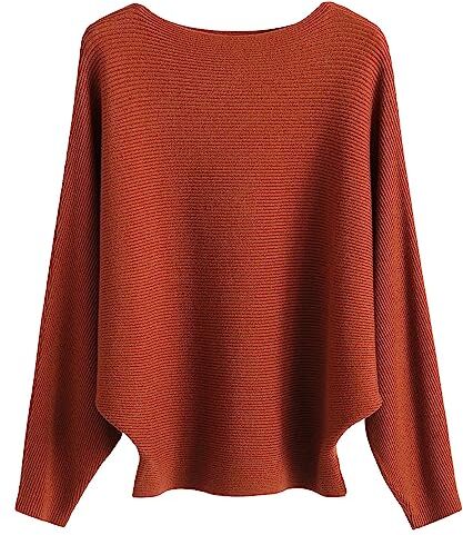 FULIER Maglione Dolman da donna, con maniche a pipistrello e scollo a barchetta, lavorato a maglia, vestibilità ampia, taglia unica, Caramello, Taglia unica