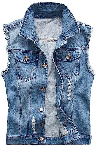 Kelmon Giacca Denim Uomo Gilet per Vintage Strappato Gilet di Jeans da Uomo Senza Maniche Giacca Jeans Capispalla