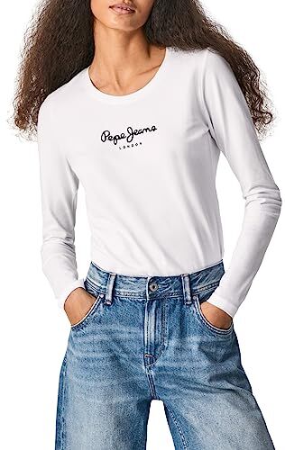 Pepe Jeans New Virginia Maglietta per Donna Slim Fit Maniche Lunghe, Bianca, XXS