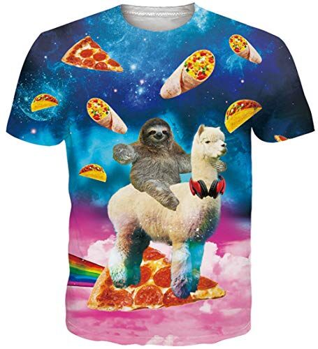 Loveternal Pizza T-Shirt Uomo Manica Corta Unisex Alpaca Tee Shirt 3D Stampato Magliette Uomo Divertenti Camicia XL